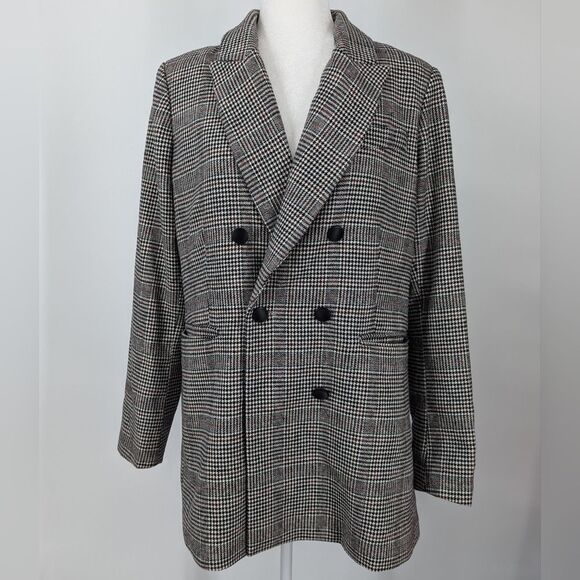 House of Harlow 1960 Houndstooth Wool Blend Double Breasted Blazer Coat Large - Picture 1 of 6